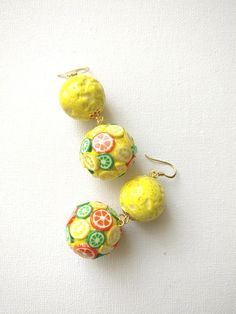 Citrus Mix Dangle Drop Earrings balls earrings orange-yelow Playful Orange Dangle Jewelry, Playful Orange Party Jewelry, Yellow Polymer Clay Earrings With Ear Wire, Vibrant Yellow Dangle Earrings, Playful Yellow Earrings For Summer, Summer Polymer Clay Earrings For Gifts, Fun Yellow Round Jewelry, Summer Gift Polymer Clay Earrings, Summer Gift Earrings In Polymer Clay