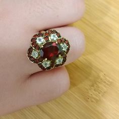 Garnet And White Topaz Ring Gold Color Over Silver Silver Garnet Ring, Gold Topaz Ring, Garnet Color, Garnet Ring Silver, Garnet Ring, Garnet Rings, Topaz Ring, Ring Gold, Ring Size 7