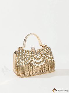 BirdinBag - Mini bolso con asa superior de brillantes en dorado - Ideal para bodas, bailes de graduación y fiestas Embellished Clutch, Low Heel Shoes, Box Bag, Fashion Line, Prom Party, Mini Fashion, Gold Details, Party Wedding, Evening Bags