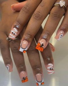 Halloween Birthday Nail Designs, Short Coffin Nails Halloween, Short French Halloween Nails, Halloween French Nail Designs, Holloween Nails Acrylic Short, Halloween French Nails, Halloween Nails Coffin, Nail Stylist, Nail Art Halloween