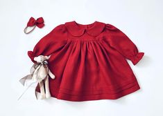 This dress is made of natural material, 100% linen fabric, and using natural lace (cotton) This dress will be the perfect outfit for your little girl for any occasion. Button back . Fabric: 100% Linen. Color: Dark Red * Actual color may vary from image due to computer settings. Hand or machine gentle wash This dress will be custom made for you. The lead time is usually one week. Please let me know before ordering if you need your order by a specific date and I will do my best to satisfy. I accep Santa Picture Outfits, Green Toddler Dress, Red Toddler Dress, Boys Linen Shirt, Red Baby Dress, Boho Flower Girl Dress, Christmas Dress Baby, Baby Christmas Outfit, Girls Christmas Dresses