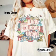 Vintage Walt Disney World Shirt, Retro Disney World Shirt, Disneyworld Trip 2023 Shirt Casual Multicolor T-shirt For Disney Trips, Disney Summer Shirt With Letter Print, Multicolor Cotton T-shirt For Disney Trips, Crew Neck Cotton Tops For Theme Park, Summer Crew Neck Shirt For Disney Fan Events, Cotton Crew Neck Top For Theme Park, Disney Summer T-shirt With Letter Print, Summer Disney T-shirt With Letter Print, Disney Style Graphic Print Shirt For Disney Trips