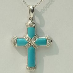 14kt .7pt* Diamond Tourquise Cross Pendant Chain Not Included Elegant Turquoise Cross Jewelry, Diamond Cross Pendants, Diamond Cross, Cross Jewelry, Cross Pendant, Womens Jewelry Necklace, Limited Time, Jewelry Necklaces, Women Jewelry