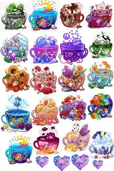 many different colored images of tea cups