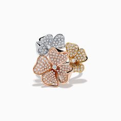 Effy 14K Trio Flower Diamond Ring 0.82 TCW Flower Diamond Ring, 3d Printed Jewelry, Printed Jewelry, Effy Jewelry, Jewelry Stand, What I Want, Jewelry Inspiration, Round Diamonds, Gold Metal