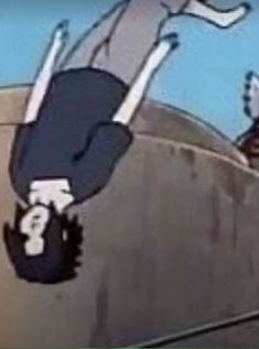 an animated image of a man falling off the side of a building