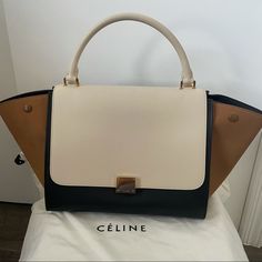 Cline Medium Tricolor Trapeze Bag Brand New Elegant Multicolor Shoulder Bag For Office, Chic Two-tone Bags, Celine Trapeze, Trapeze Bag, Celine Bags, Bag Brand, Tri Color, Limited Time, Top Handle Bag