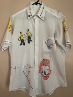 Custom hand painted 1 of 1 color button up size LARGE Pre-washed  Full color Hand Paint Shirt, White T Shirt Painting Ideas, Painted Button Up Shirt, Paint Shirts, Puff Paint, T Shirt Painting, Culture Shock, Shirt Diy, Custom Hand Painted