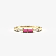 💎Add a touch of elegance with our 14K Ruby Diamond Ring. This dainty minimalist gold ring is the perfect solid gold ruby wedding band for women. Featuring a stunning ruby gemstone, it's an ideal July birthstone ring. Capture timeless beauty and sophistication in one exquisite piece. 💎 F E A T U R E S ▸ Made to Order ▸ Custom Gold Color: Yellow Gold, Rose Gold, White Gold ▸ Band Width: 1.30mm / 0.04in ▸ Material: Solid Real Gold (not gold-filled or no gold plated) ▸ Gold Carat: 8K-333, 10K-417, Modern Yellow Gold Ruby Ring For Wedding, Elegant Stackable Yellow Gold Ruby Ring, Elegant Stackable Ruby Ring In Yellow Gold, Elegant Yellow Gold Stackable Ruby Ring, Elegant Stackable Birthstone Ring For Promise, Elegant Stackable Birthstone Promise Ring, Adjustable Ruby Ring For Anniversary, Elegant 14k Gold Ruby Ring With Half Eternity Design, Elegant Adjustable Gold Ruby Ring