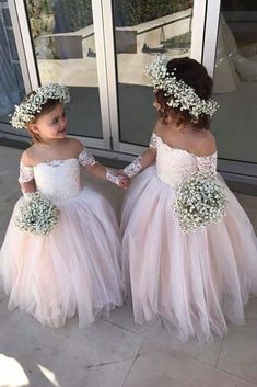 Long Flower Girl Dresses, Long Sleeve Ball Gowns, Toddler Flower Girls, Pink Flower Girl Dresses, Toddler Flower Girl Dresses, Tulle Flower Girl, Tulle Flowers, Princess Ball Gowns, Flower Girl Dress Lace