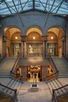 the inside of a building with many stairs