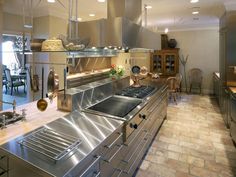 a kitchen filled with lots of stainless steel appliances