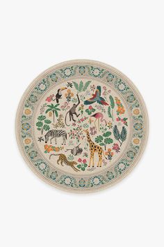 a plate with animals and plants on it