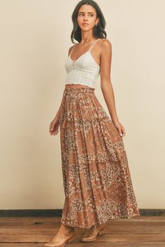 MAXI SKIRT TIE DRAWSTRING WAIST TIERED Boho Long Skirt Outfit, Bohemian Skirt Outfit, Boho Skirts Long, Boho Maxi Skirt Outfit, Printed Maxi Skirt Outfit, Long Summer Skirts, Boho Skirt Outfit, Tiered Skirt Outfit, Flowy Skirt Outfit