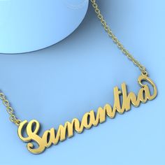 Samantha name necklace Gold Custom Necklace, Personalized Gifts For Her 
								Add something extra special to your jewelry box with Name Necklace Official engravable necklaces.
								The Samantha's 14k gold name necklace is best gifts for Samantha. Name Necklace Official provides affordable engravable jewelry that won't 
								break the bank. In addition, these pieces make for very thoughtful and appreciated gifts for friends and family. 
								And whether valentine's day gifts, mother's Samantha Name, Silver Name Necklace, Engravable Jewelry, Name Necklace Silver, Gold Name Necklace, Personalized Gifts For Her, Engraved Jewelry, Gifts Birthday, Engraved Necklace