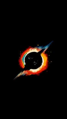 a black hole with an orange and blue object in it's center on a dark background