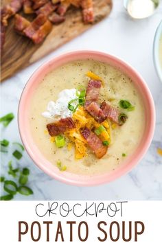 this potato soup is loaded with bacon, cheese and sour cream it's ready to be eaten