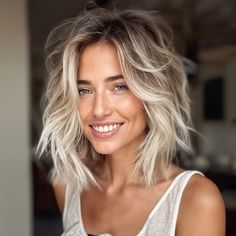 These 75 Shag Haircut Ideas Are So Chic, You'll Want To Embrace Your Inner Rock Star Short Blonde Hair 2024, Lob Shag Haircut, Blonde Haircut Ideas Short, Haircut To Slim Face, Lob Haircut Blonde, Blonde Shag Haircut, Shaggy Long Bob, Shag Haircut Ideas