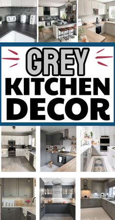 grey kitchen decor is featured in this advertisement