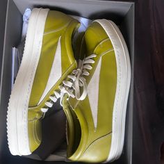 Size 12 Brand New. Designer Low-top Sneakers With Stitched Sole, Custom Green Leather Sneakers With Perforated Toe Box, Designer Green Low-top Custom Sneakers, Custom Green Low-top Sneakers With Leather Sole, Modern Green Sneakers With Stitched Sole, Rick Owens Shoes, Vintage Sneakers, Rick Owens, Size 12