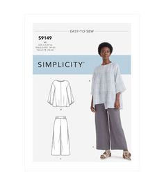 the sewing pattern for an easy - to - sew top and pants is shown