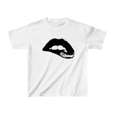 Black Lip Baby Tee - printwithSKY Olivia Concert, Roblox Design, Baby Tee Aesthetic, Youtuber Dr, Lips Graphic, Graphic Baby Tee, Baby Graphic Tees, White Graphic Tee, Mish Mash