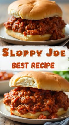 sloppy joe sandwich on a plate with the words sloppy joe best recipe