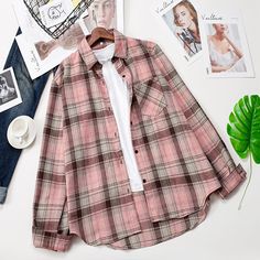 Casual Outwear Plaid Shirts Long Sleeve OUT0795 Plaid Shirts Women, Blouses Long Sleeve, Plaid Shirt Women, Check Tops, Straight Clothes, Plaid Shirts, Flannel Shirts, Custom Buttons, Plaid Blouse