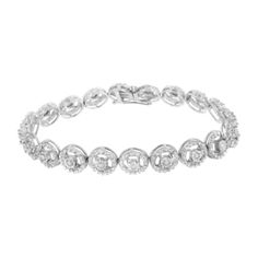 Your journey of love never ends. This sterling silver bracelet is a symbol of that sentiment, with interlocking circles of diamonds that wrap around in an endless loop. A timeless bracelet to show your never-ending love. Formal Infinity Diamond Bracelet, Classic Diamond White Infinity Jewelry, Infinity Diamond Bracelet For Formal Occasions, Classic Infinity Jewelry In Diamond White, Classic Infinity-shaped Diamond White Jewelry, White Gold Cubic Zirconia Chain Bracelet For Anniversary, Anniversary White Gold Chain Bracelet With Cubic Zirconia, Formal White Gold Infinity Diamond Bracelet, White Gold Diamond Cut Bracelet For Anniversary