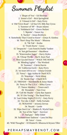 the summer playlist is shown with pink roses on yellow background and white flowers around it