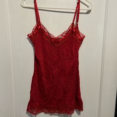 New Without Tags. Never Worn Material Is A Crinkled Polyester Very Light Weight Satin/Lace Trim Adjustable Straps Side Slits Large Red Sleeveless Satin Camisole, Red Camisole With Spaghetti Straps For Night Out, Red Spaghetti Strap Camisole For Night Out, Fitted Red Camisole With Lace Trim, Red Camisole With Built-in Bra For Night Out, Red Lace Trim Sleeveless Camisole, Red Satin Camisole, Green Vanity, Red Lace Top