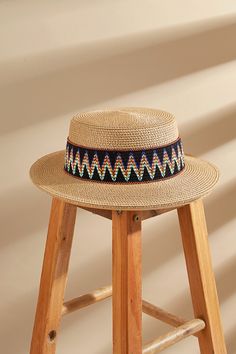 Top off your summer outfit with our Chevron Stitching Straw Hat. With its chic chevron pattern and breezy design, this hat is ideal for sunny days and beach getaways. Product code: CAC03C4G001ZZ Features:  Multicolored chevron stitching Wide brim Material: 100%STRAW. Bohemian Boater Hat For Vacation In Spring, Bohemian Woven Boater Hat For Summer, Bohemian Beige Boater Hat For Vacation, Bohemian Sun Hat For Summer Outings, Bohemian Hats For Summer Outings, Bohemian Hat For Summer Outings, Beachwear Dresses, Prize Wheel, Chevron Stitch