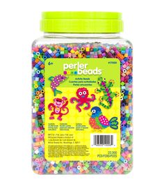 a jar filled with lots of colorful beads