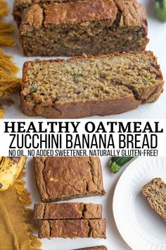 healthy oatmeal zucchini banana bread with no oil and added sweetener, naturally gluten free