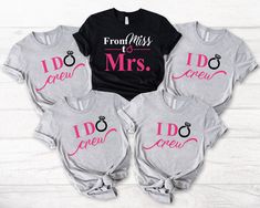 four matching shirts that say i do crew and i'd love to be married