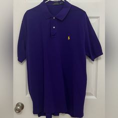 Nwt Excellent Condition Classic Purple Crew Neck Top, Casual Purple Short Sleeve Polo Shirt, Classic Purple Short Sleeve Shirt, Classic Purple Short Sleeve Polo Shirt, Classic Purple Relaxed Fit Top, Purple Casual Polo Collar Shirt, Casual Purple Polo Collar Shirt, Casual Purple Polo Shirt, Classic Purple Summer Tops