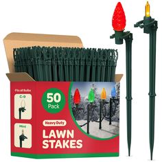 PRICES MAY VARY. SET OF 50 DRIVEWAY LIGHT STAKES WITH CLIPS: Add holiday brilliance to your lawn and yards with this xx set of Universal Lawn Stakes with Light Clips. UNIVERSAL USE: Our light clips can accommodate any string lights you own; Simply position the stake top to a flat position and wait for click sound then clip on the lights at the bottom of the bulb - For or rope lights let the stakes top way up ready to install. STICKING INTO THE GROUND: Use a screwdriver to make a pilot hole in ha Christmas Lights Along Driveway, Color Christmas Lights Outdoor, Christmas Lights On Fence Outdoor, Driveway Christmas Lights, Front Yard Christmas Decorations Ideas, Christmas Yard Stakes, Christmas Light Hangers, Outdoor Christmas Lights Ideas, Christmas Light Stakes