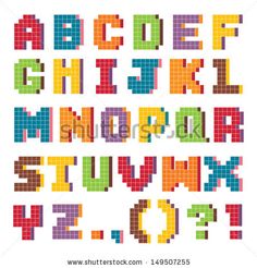 an alphabet made up of different colored squares and letters, all in the same pattern