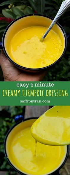 two bowls filled with creamy turmeric dressing