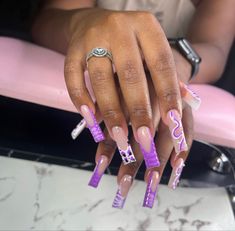 Light Purple Long Nails, Grade Nails, Gucci Nails, Nail Designs Ideas, Purple Acrylic Nails, Red Acrylic Nails, Purple Nail Designs