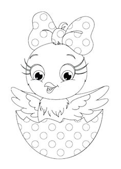 a cartoon bird with polka dot dots on it's head, sitting in an egg