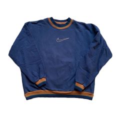 This Rare Vintage Nike Crewneck Sweater Is In Excellent Condition. It Has No Holes, Rips, Or Stains. Men’s Size Xxl Pit To Pit 26.5” Length 26.5” 90s Vintage Sweatshirts, Vintage Nike Sweatshirt Men, Nike 90s Vintage Sweater, Thrifted Crewneck, Nike Vintage Crewneck, Stud Aesthetic, Vintage Athletic Wear, Random Clothes, Sweaters Vintage