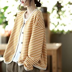 Cotton V-neck Outerwear For Layering, Striped Long Sleeve Cardigan For Layering, Casual Cotton V-neck Cardigan, Oversized Striped Long Sleeve Cardigan, Striped Long-sleeved Cardigan For Spring, Casual Striped Long Sleeve Cardigan, Striped Long Sleeve Cardigan, Casual Oversized Striped Cardigan, Oversized Cotton V-neck Cardigan