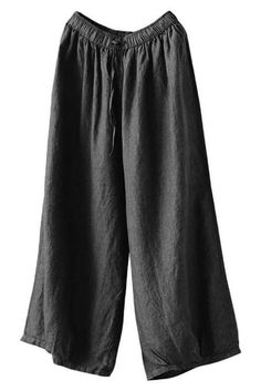 Plus Size - Women Casual Spring Wide Leg Pants Relaxed Fit Gray Bottoms For Spring, Gray Relaxed Fit Bottoms For Spring, Black Relaxed Fit Capris For Summer, Spring Gray Bottoms, Casual Black Summer Capris, Casual Black Capris For Summer, Baggy High-waist Capris For Summer, Black Wide-leg Summer Capris, Gray Bottoms For Spring Vacation