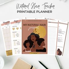 "MY NATURAL HAIR JOURNAL - PRINTABLE & UNDATED NATURAL HAIR PLANNER - Natural hair care planner Are you struggling to maintain a proper hair care regimen and stay consistent with treatments? This natural hair journal was created to help you track your hair care routine which is extremely important for the overall health and growth of your hair.  It will assist you in planning your wash days, daily, weekly and monthly regimen. Additionally, it will aid you to document what works for your hair and Afro Hair Routine, Hair Planner, Hair Care Planner, Diy Deep Conditioner, Hair Journal, Natural Hair Journey Growth, Natural Hair Care Routine, 4c Hair Care, Planner Minimal