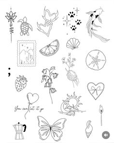 the stamps are designed to look like flowers, butterflies and other things in black and white