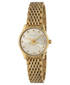 All delicacy and grace, Gucci's gleaming gold-tone G-Timeless Slim watch features the collection's rotating Bee, an engraved topring and a dainty 9-link bracelet. Gucci Watch Women, Golden Watch, Slim Watches, Silver Watches Women, Timeless Watches, Gold Watches Women, Gucci Watch, Buy Gucci, Classic Watches