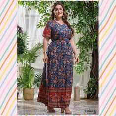 Boho Plus Size Geneva Maxi Dress For Women for just $67.99. #me #boho #bohooutfit #weddings #beautiful #selfie #dress #bohostyle #bride #instadaily Casual Multicolor Maxi Dress With Elastic Waistband, Bohemian Dress With Elastic Waistband And Short Sleeves, Bohemian V-neck Maxi Dress With Elastic Waistband, Bohemian Maxi Dress With Elastic Waistband And Short Sleeves, Blue V-neck Maxi Dress With Elastic Waistband, Casual V-neck Maxi Dress With Elastic Waistband, Boho Plus Size, White Lace Maxi, Bohemian Style Clothing