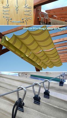 two pictures showing different types of awnings and the same type of metal bars