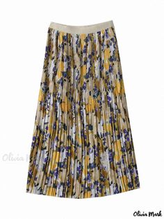 Olivia Mark - Printed Pleated Midi Skirt Spring Yellow Midi Pleated Skirt, Yellow Long Pleated Skirt For Spring, Spring Yellow Pleated Bottoms, Dressing Over 50, Silk Midi Skirt, Fishtail Skirt, Half Skirt, Floor Length Skirt, Denim Midi Skirt